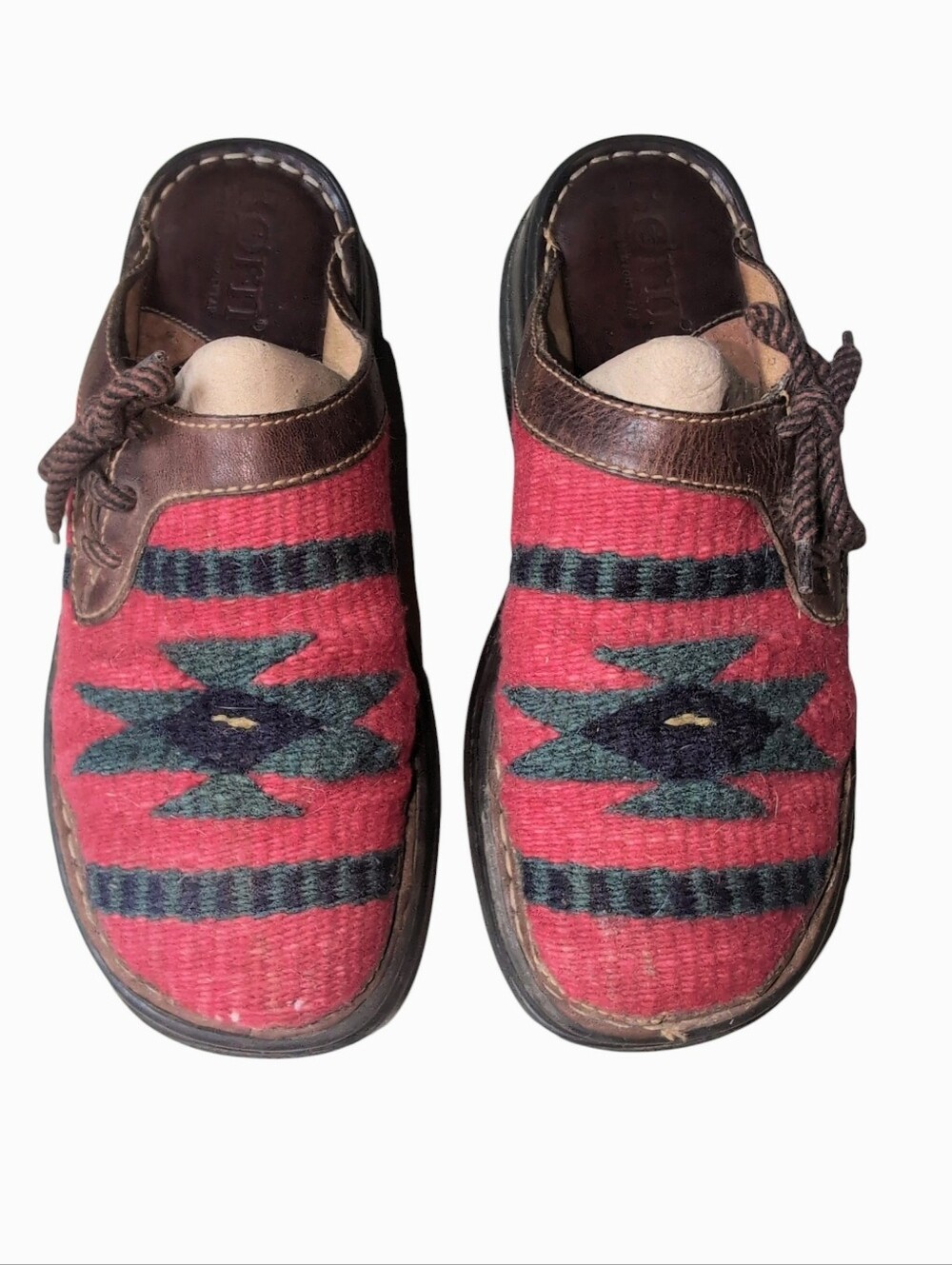 Born Aztec Indian Blanket Red Wool Boho Slip On Mules Clogs Shoes Women’s 8.5